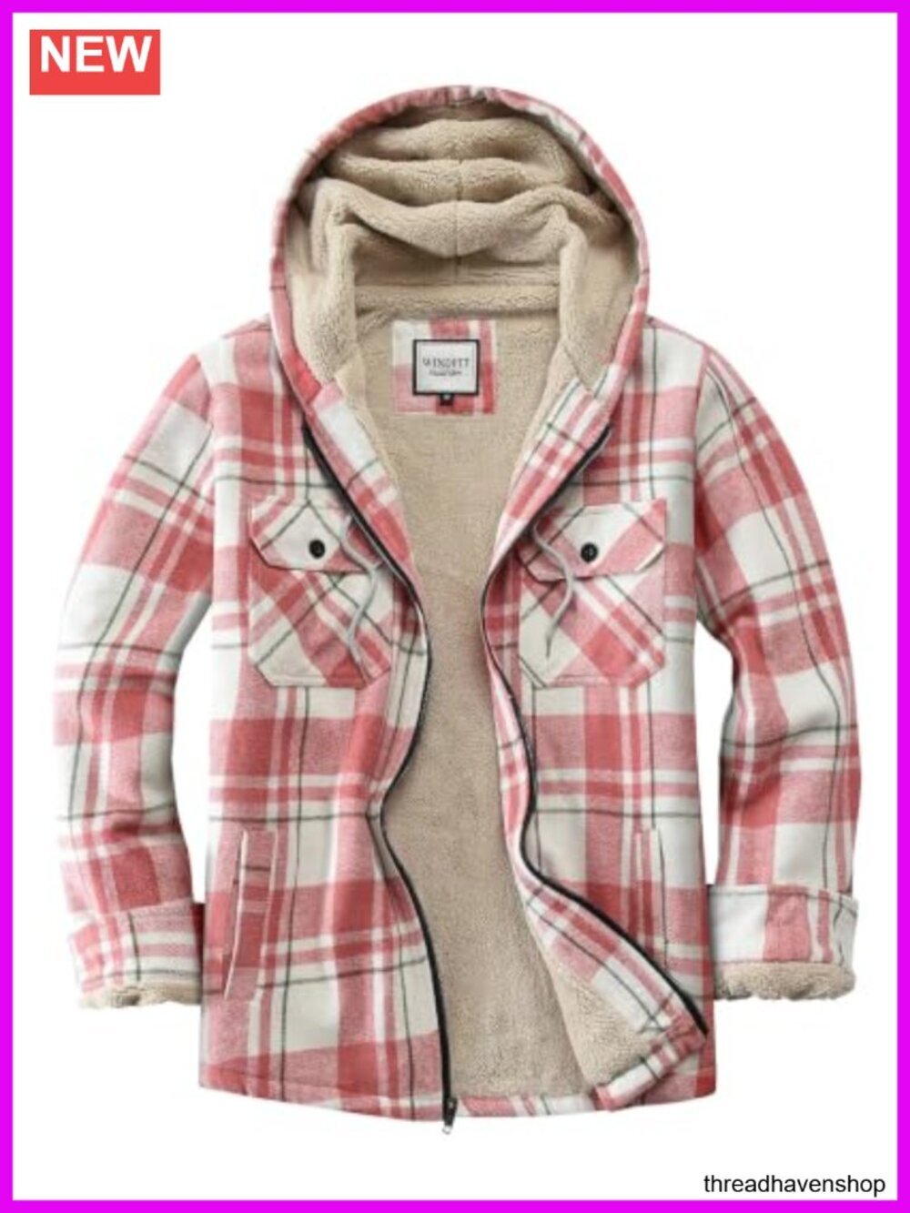 Full Zip Fleece Flannel Jacket Plaid Sherpa Lined Jacket